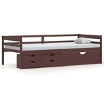 vidaXL Cadre de lit avec tiroirs et armoire Marron foncé Pin 90x200 cm