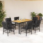 vidaXL Ensemble à manger de jardin coussins 7Pièces Noir Résine tressée