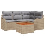 Ensemble de Canapé de Jardin 5 Pièces avec Coussins Beige Rotin Poly Acacia
