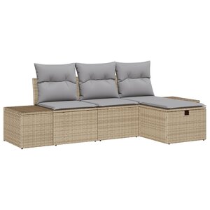 vidaXL Ensemble de Canapé de Jardin 4 Pièces avec Coussins Beige Poly Rotin