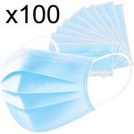 Lot de 100 masques chirurgicaux jetables - protection respiratoire 3 couches pour le visage - hypoallergénique et respirant - Norme CE