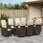 vidaXL Ensemble de salle à manger de jardin 9 pièces avec coussins bruns en poly rotin