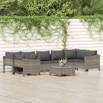 vidaXL Salon de jardin 8 Pièces avec coussins Gris Résine tressée