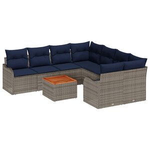 vidaXL Ensemble de canapé de jardin 9 Pièces Gris Poly rotin