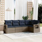 vidaXL Salon de jardin 5 Pièces avec coussins gris résine tressée