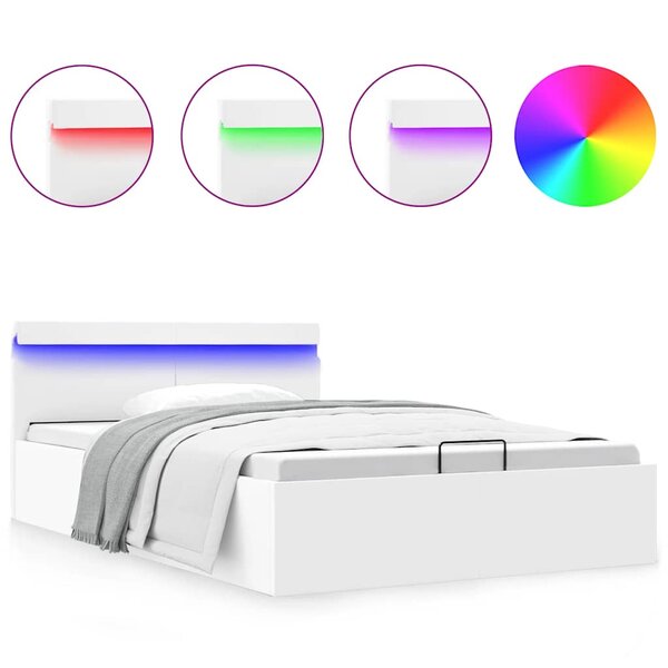 vidaXL Cadre de lit à rangement hydraulique sans matelas avec LED