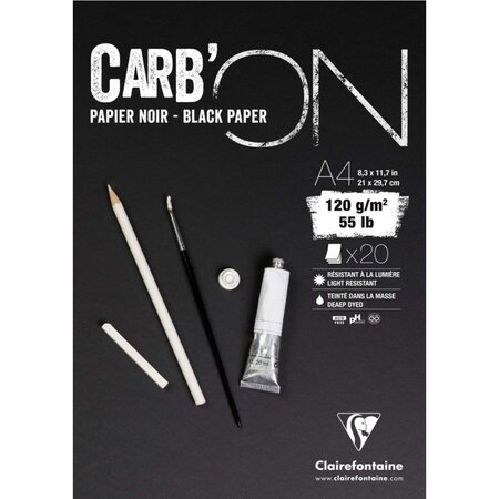 Bloc carb'on noir encolle a4 - 20 feuilles - 120g - clairefontaine