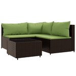 vidaXL Salon de jardin 4 Pièces avec coussins Marron Résine tressée