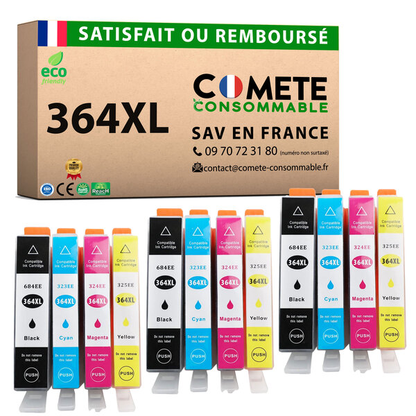 364XL - 12 cartouches d'encre compatibles pour HP 364 XL - COMETE
