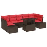 vidaXL Ensemble de canapé de jardin 8 Pièces Marron et rouge polyrotin