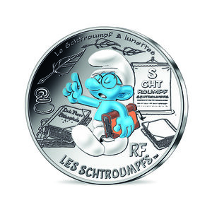Monnaie de 10 Euro Argent colorisée Le Schtroumpf à Lunettes