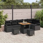 vidaXL Ensemble de canapé de jardin avec coussin 9 Pièces Noir Poly rotin