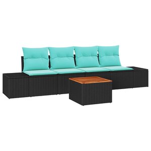 vidaXL Ensemble de canapé de jardin avec coussin 5 Pièces Noir Poly rotin