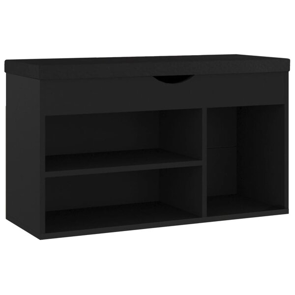 vidaXL Banc à chaussures avec coussin Noir 80x30x47 cm Aggloméré