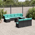 vidaXL Salon de jardin 11 Pièces avec coussins noir résine tressée