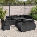vidaXL Salon de jardin 9 Pièces avec coussins noir résine tressée