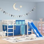 vidaXL Lit mezzanine enfants et rideaux bleu 90x200cm bois pin massif