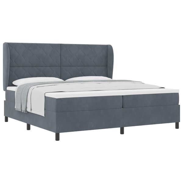 Lit Box Spring vidaXL avec matelas Gris foncé 200x200 cm Velours