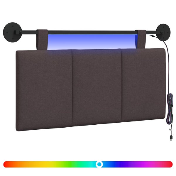 vidaXL Tête de lit suspendue Avec lumière LED Marron foncé Tissu