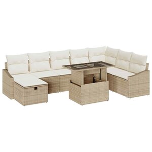 vidaXL Ensemble de canapé de jardin 9 Pièces Beige polyrotin