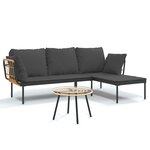 vidaXL Salon de jardin 3 Pièces avec coussins gris foncé résine tressée