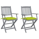 vidaXL Chaises pliables d'extérieur lot de 2 et coussins Bois d'acacia