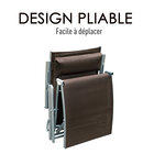 Outsunny transat chaise longue bain de soleil pliable dossier inclinable multi-positions têtière fournie 137L x 64l x 101H cm métal époxy textilène marron