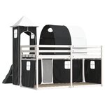 vidaXL Lit superposé avec toboggan et rideaux blanc et noir 90x200 cm