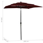 vidaXL Parasol à 3 niveaux avec mât en aluminium Bordeaux 2x2 m