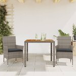 vidaXL Ensemble à manger de jardin et coussins 3 Pièces gris rotin acacia