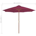 vidaXL Parasol d'extérieur avec mât en bois 300 cm rouge bordeaux