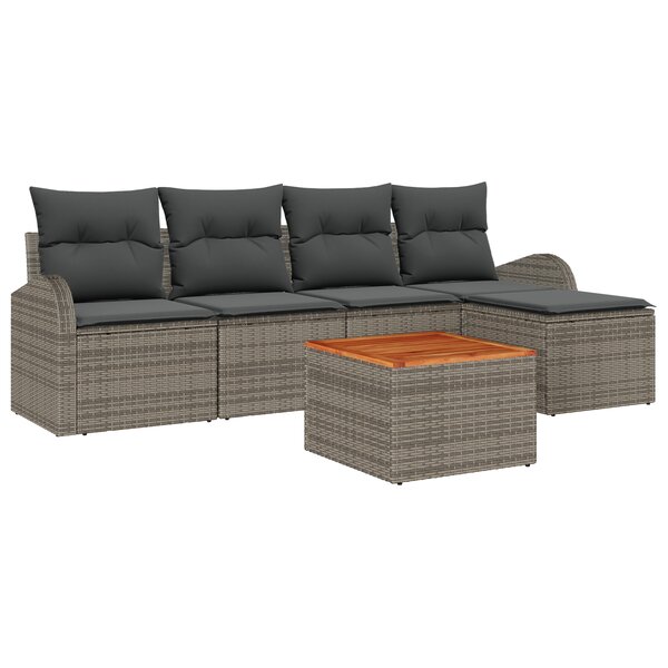 vidaXL Ensemble de Canapés de Jardin 6 Pièces avec Coussins Gris en Poly Rattan et Acacia