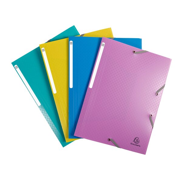 Chemise à élastique 3 rabats plastique forever young exacompta 24 x 32 cm - dos 3 cm couleurs assorties - lot de 4