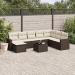vidaXL Salon de jardin avec coussins 9 Pièces marron résine tressée