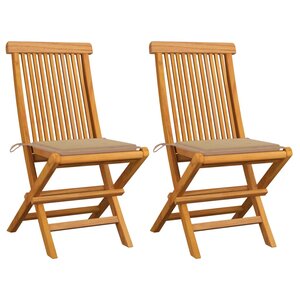 vidaXL Chaises de jardin et coussins beige lot de 2 Bois teck massif