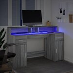 vidaXL Bureau et lumières LED sonoma gris 140x55x91 cm bois ingénierie