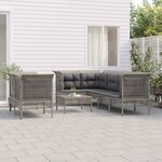 vidaXL Salon de jardin 8 Pièces avec coussins Gris Résine tressée