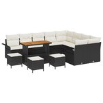 vidaXL Ensemble de canapé de jardin en 13 pièces avec coussins en poly rotin noir et en acacia