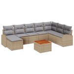 Canapé de Jardin 9 Pièces avec Coussins Beige Poly Rattan Acacia
