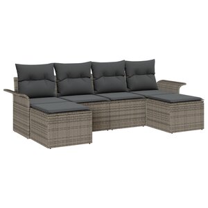 vidaXL Ensemble de canapé de jardin 6 pièces avec coussins Gris Poly Rattan