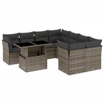 vidaXL Salon de jardin 9 Pièces avec coussins gris résine tressée