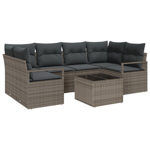 Set de canapé de jardin 7 pièces avec coussins gris poly rattan