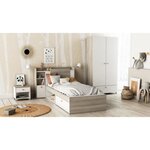 Lit enfant LIFE 90 x 190/200 - Rangements - chêne et blanc