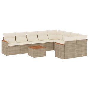 vidaXL Salon de jardin avec coussins 10 Pièces beige résine tressée