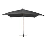 vidaXL Parasol suspendu avec mât Anthracite 3x3 m Bois de sapin massif