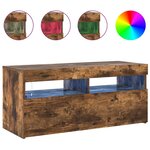 vidaXL Meuble TV avec lumières LED Chêne fumé 90x35x40 cm