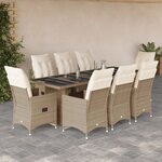 vidaXL Ensemble de bistro de jardin 9 Pièces coussins beige poly rotin