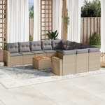 vidaXL Salon de jardin avec coussins 12 Pièces beige résine tressée