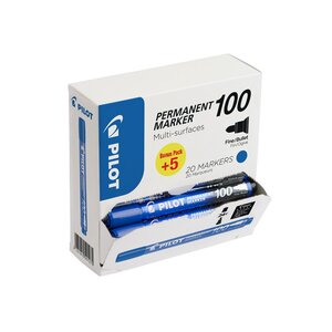 Marqueur permanent multi-surfaces à pointe ogive fine 1 mm,  Bleu - Pack promo : Lot de 15 marqueurs + 5 OFFERTS (boîte 20 unités)