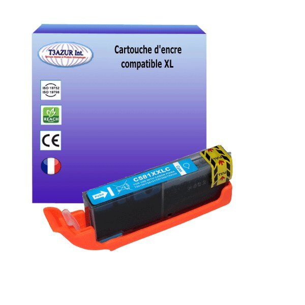 Cartouche compatible avec Canon Pixma TS6151, TS6200, TS 6240, TS6241, TS6250, TS6251 remplace  Canon CLI581 XL Cyan - T3AZUR